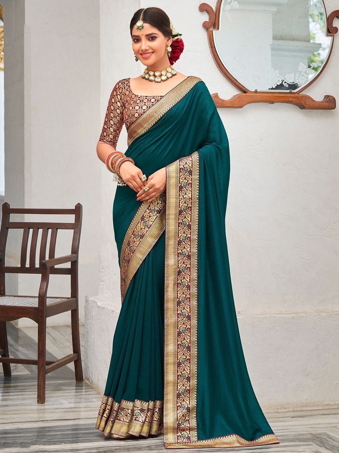 

A.V.M Prints Woven Design Pure Silk Saree, Green