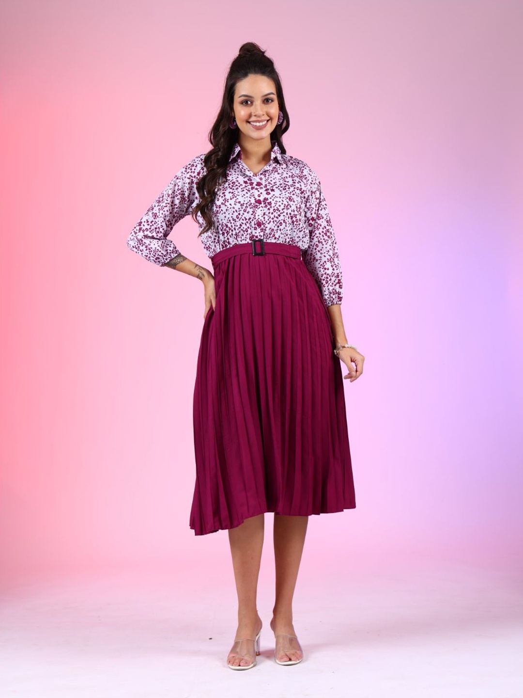 

Femvy Print Crepe Fit & Flare Dress, Magenta