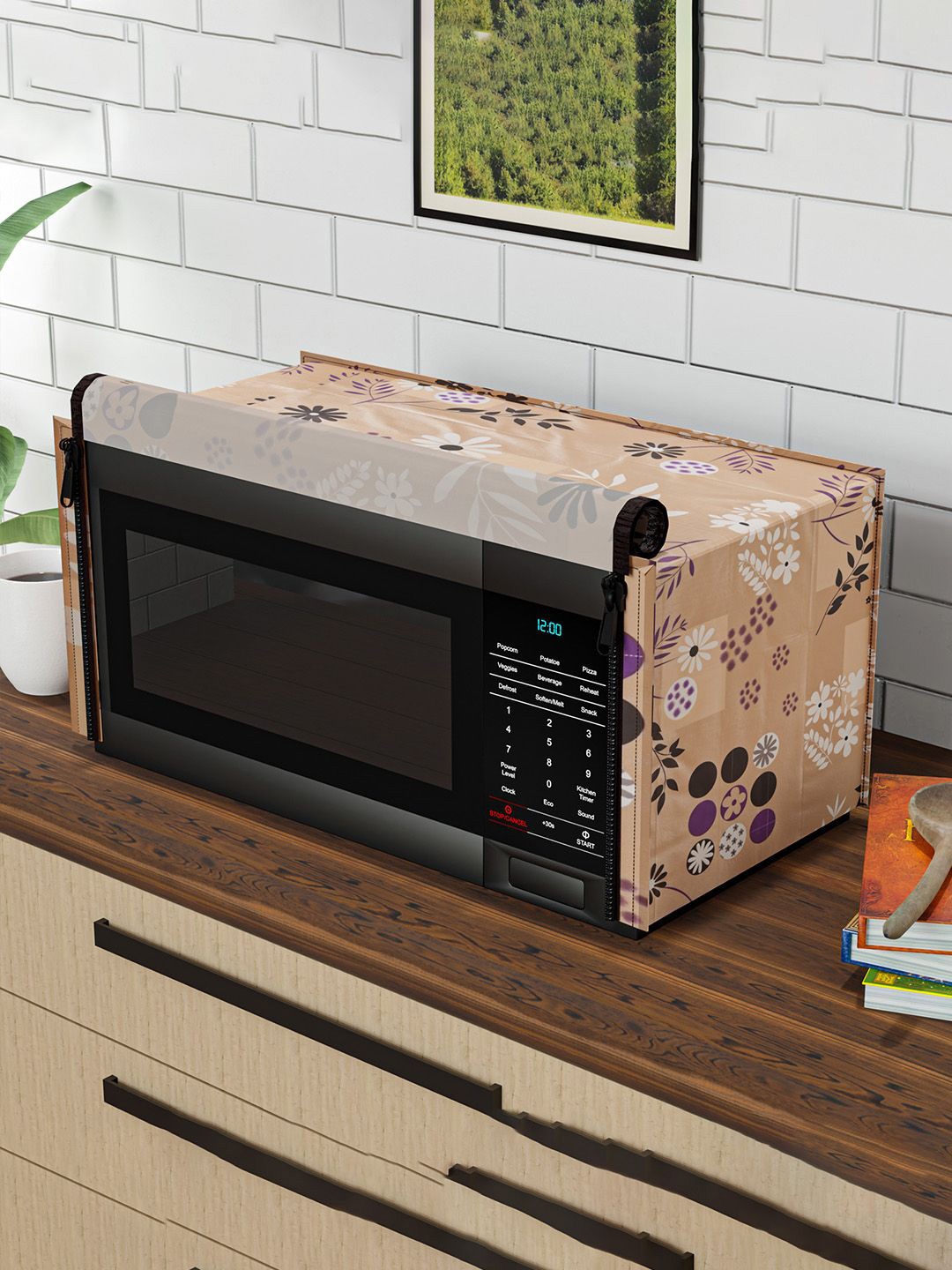 

Kuber Industries Brown & Black Printed Dust Proof Microwave cover