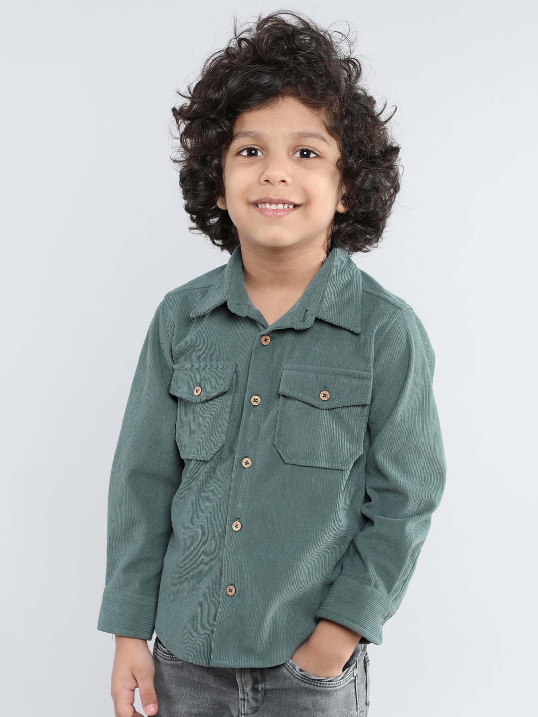 

taffykids Boys Opaque Casual Shirt, Green