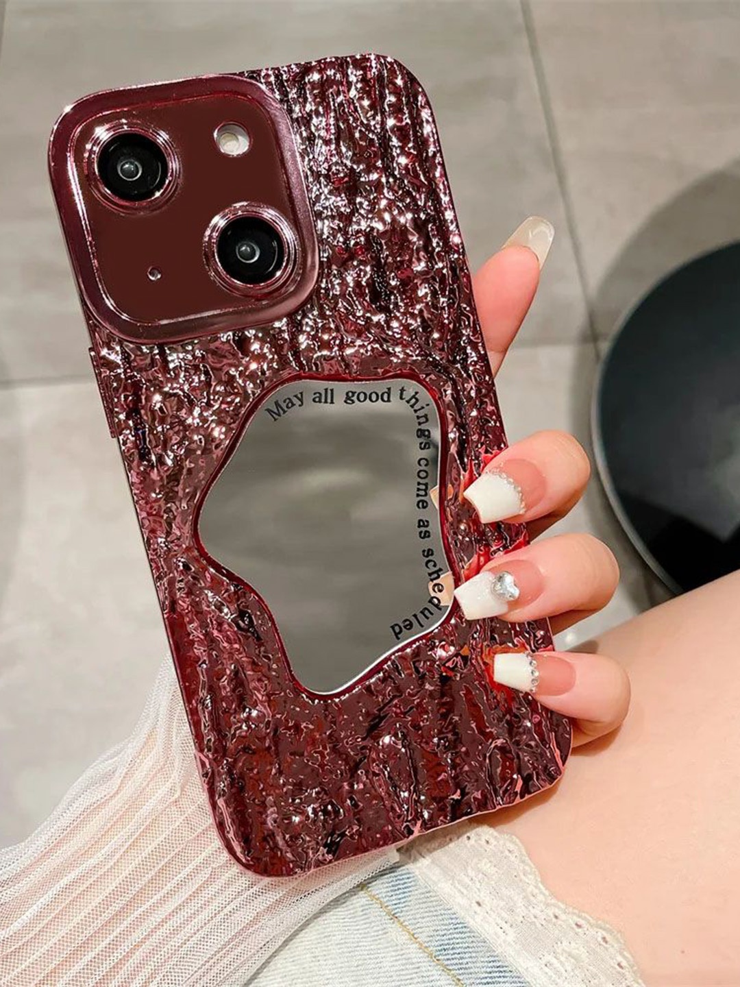

Luxury Kase Abstract Printed iPhone 15 Back Case Mobile Accessories, Maroon