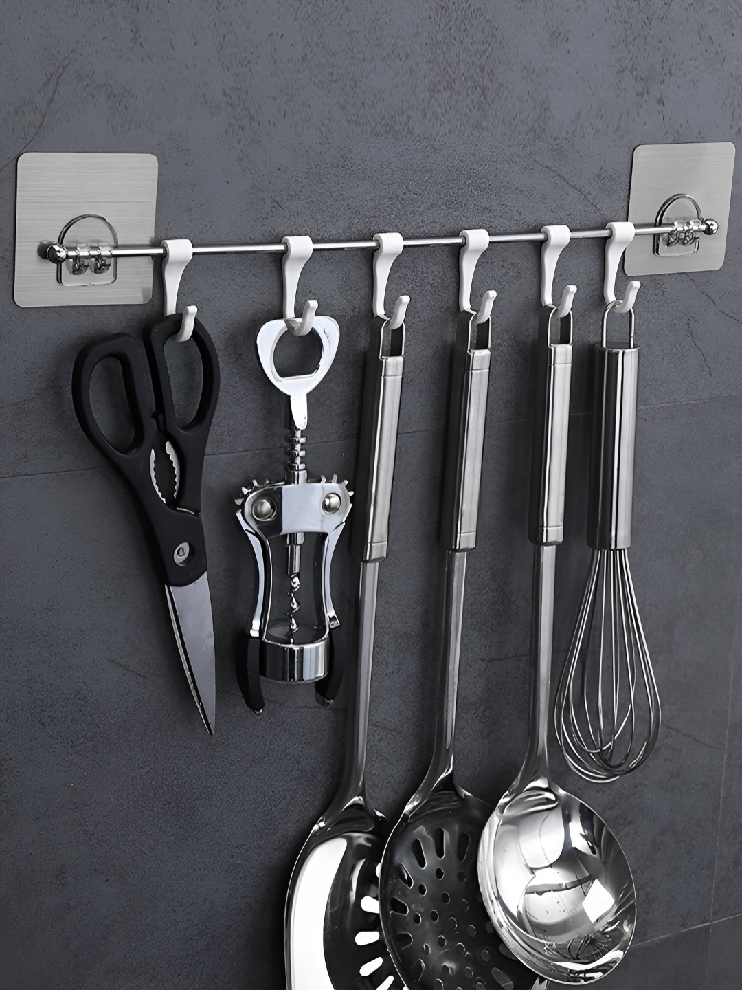 

HOKIPO Silver Toned & White Wall Adhesive Hook