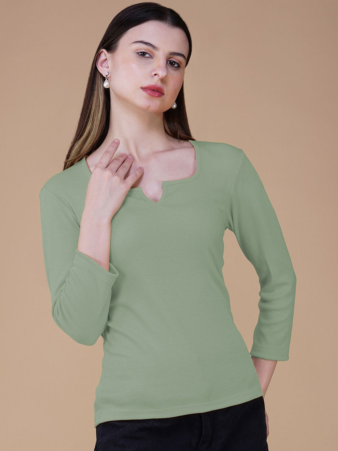 

Lagashi Women Round Neck Top, Green
