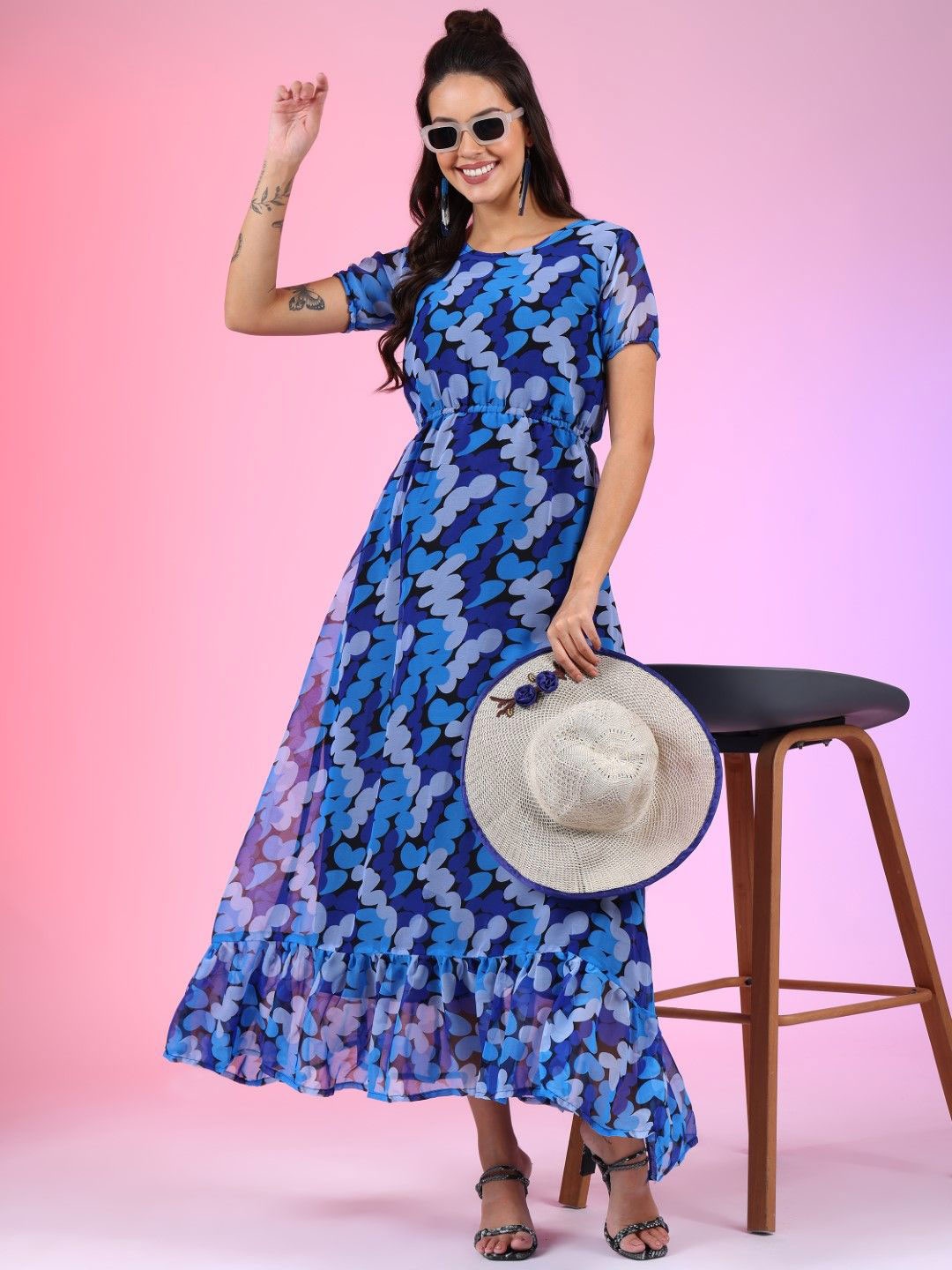 

Krunal Raiyani Print Crepe Fit & Flare Dress, Turquoise blue