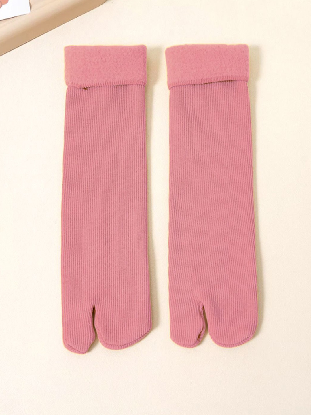 

FIMS Women Striped Calf Length Thumb Socks, Pink