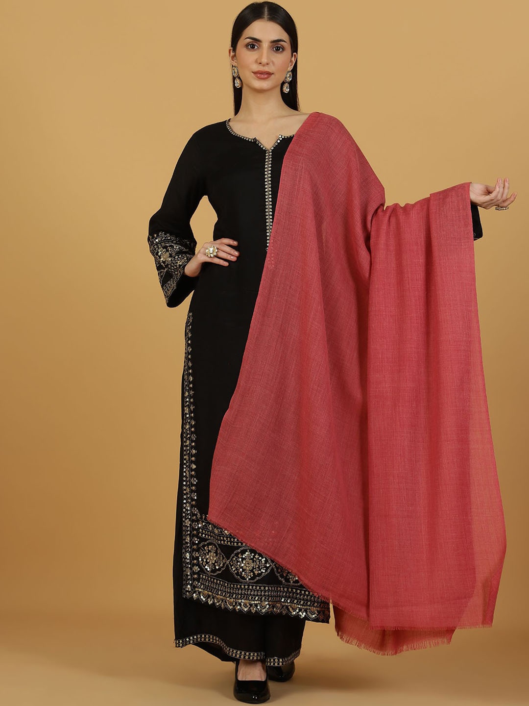 

La Vastraa Women Woven Design Shawl, Pink