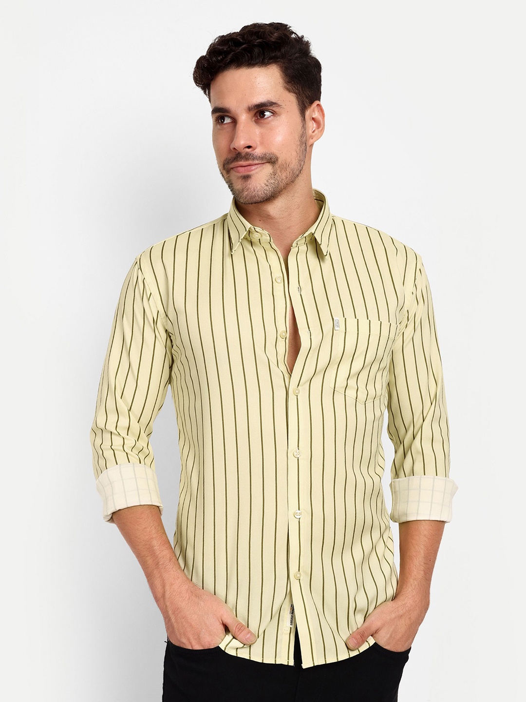 

Lewogle Men Opaque Checked Casual Shirt, Yellow