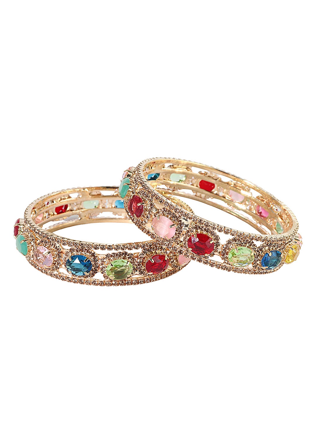 

LAVAZZA Set Of 2 Gold-Plated AD-Studded Bangles, Multi