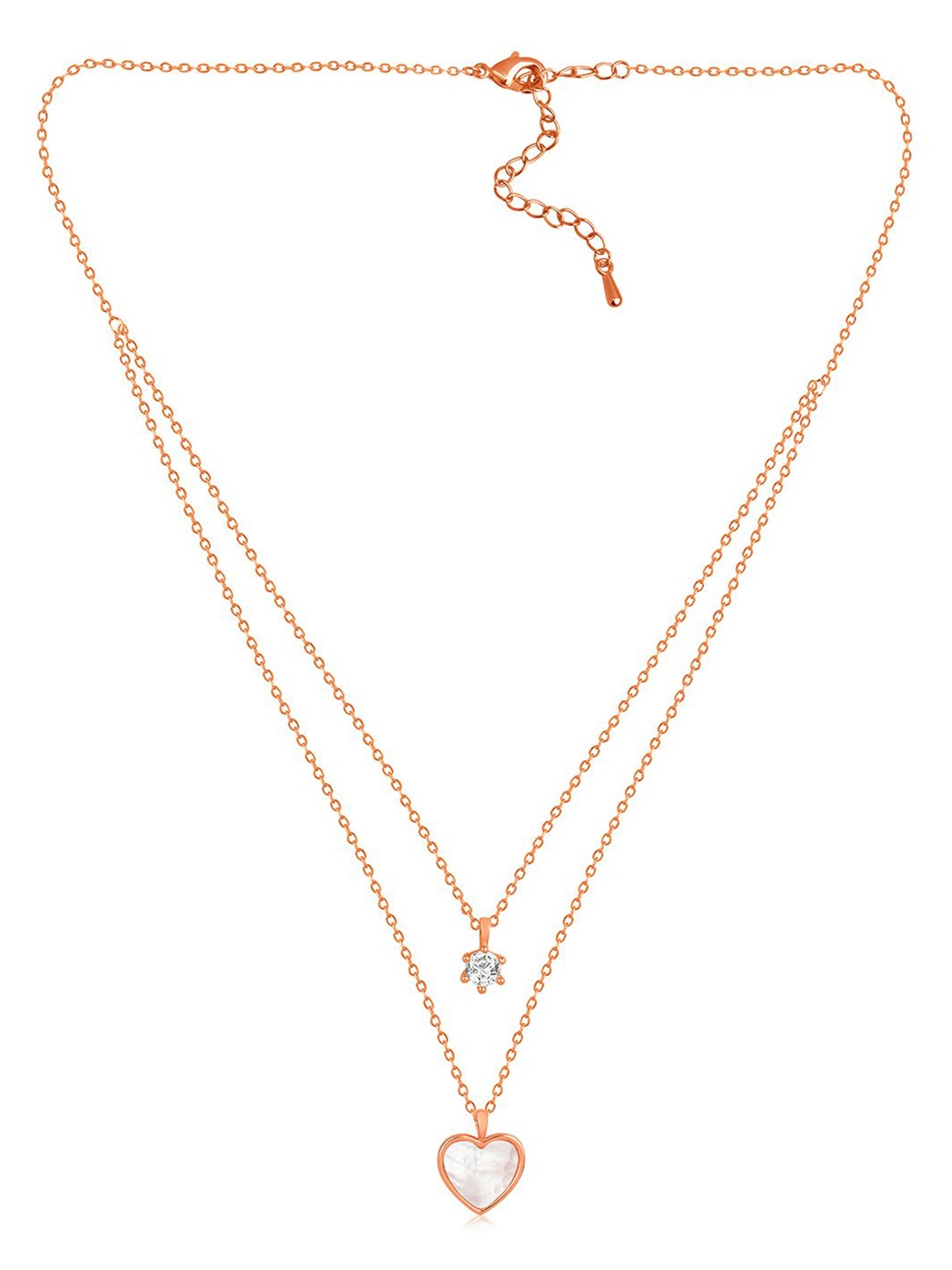 

Peora Rose Gold-Plated Crystal & Mother Of Pearl Studded Heart Shaped Pendant With Chain