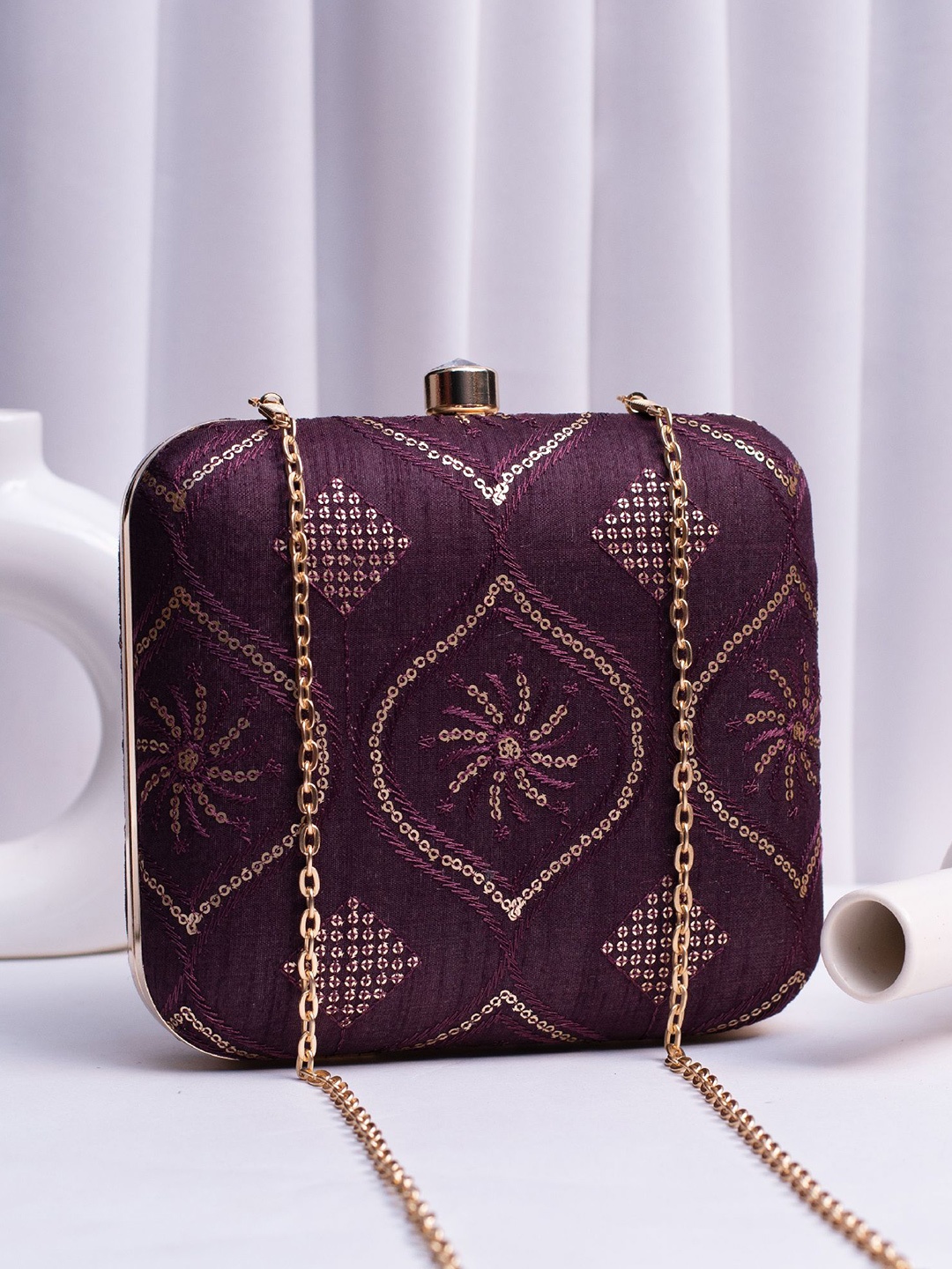 

ARTKLIM Embroidered Embellished Box Clutch, Purple