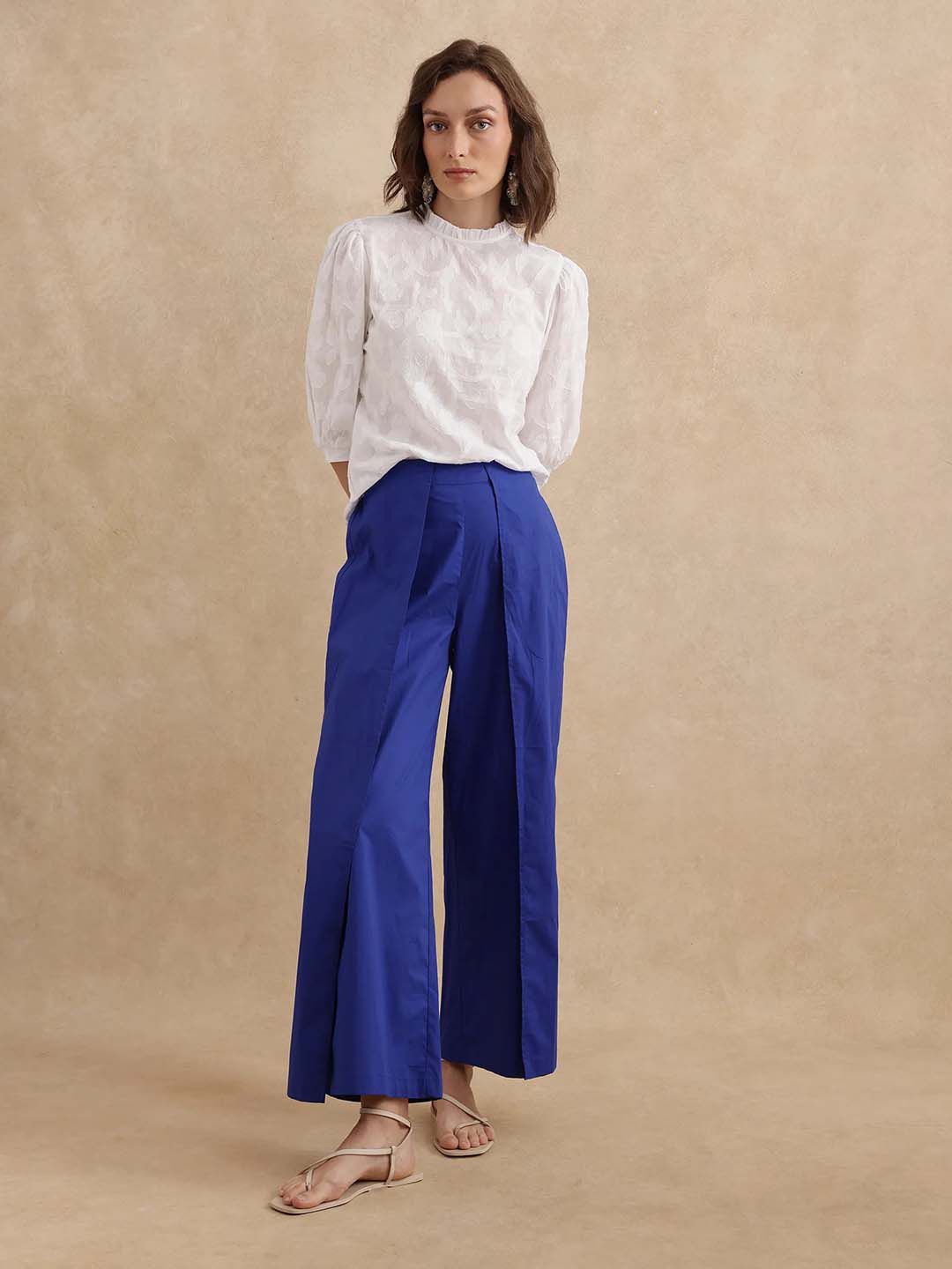 

RAREISM Women Tailored Loose Fit High-Rise Trousers, Blue