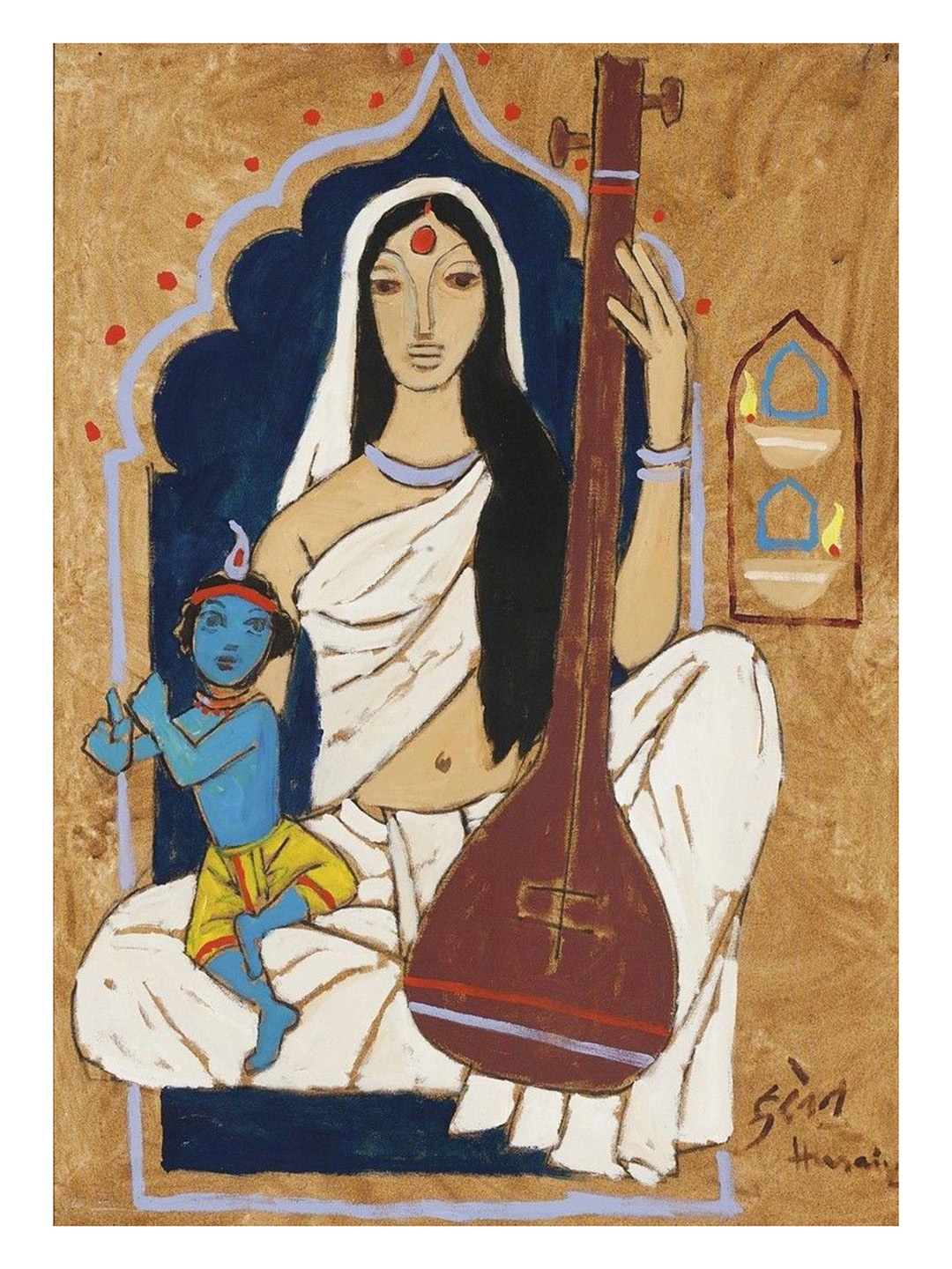 

Adventures India White & Beige Wooden Religious Wall Painting
