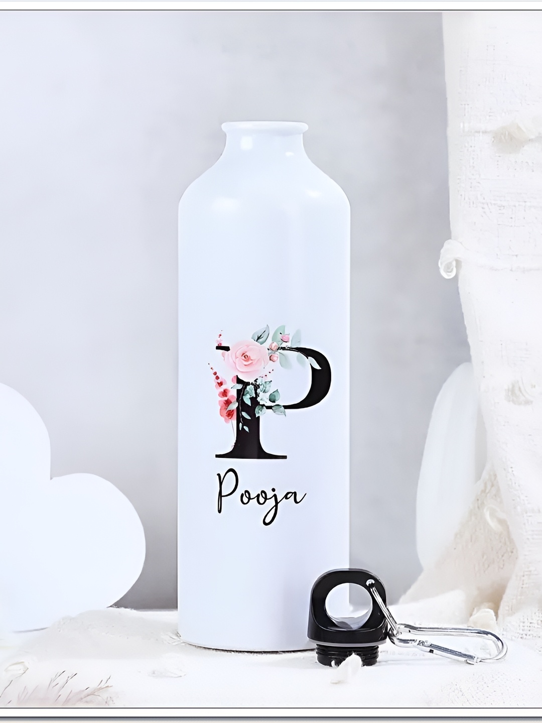 

fnp White & Black Aluminium Typography Printed Water Bottle 750 ml
