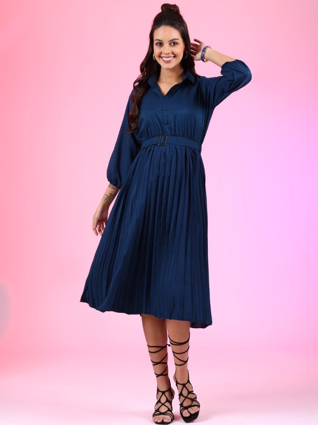 

Femvy Crepe Fit & Flare Dress, Blue