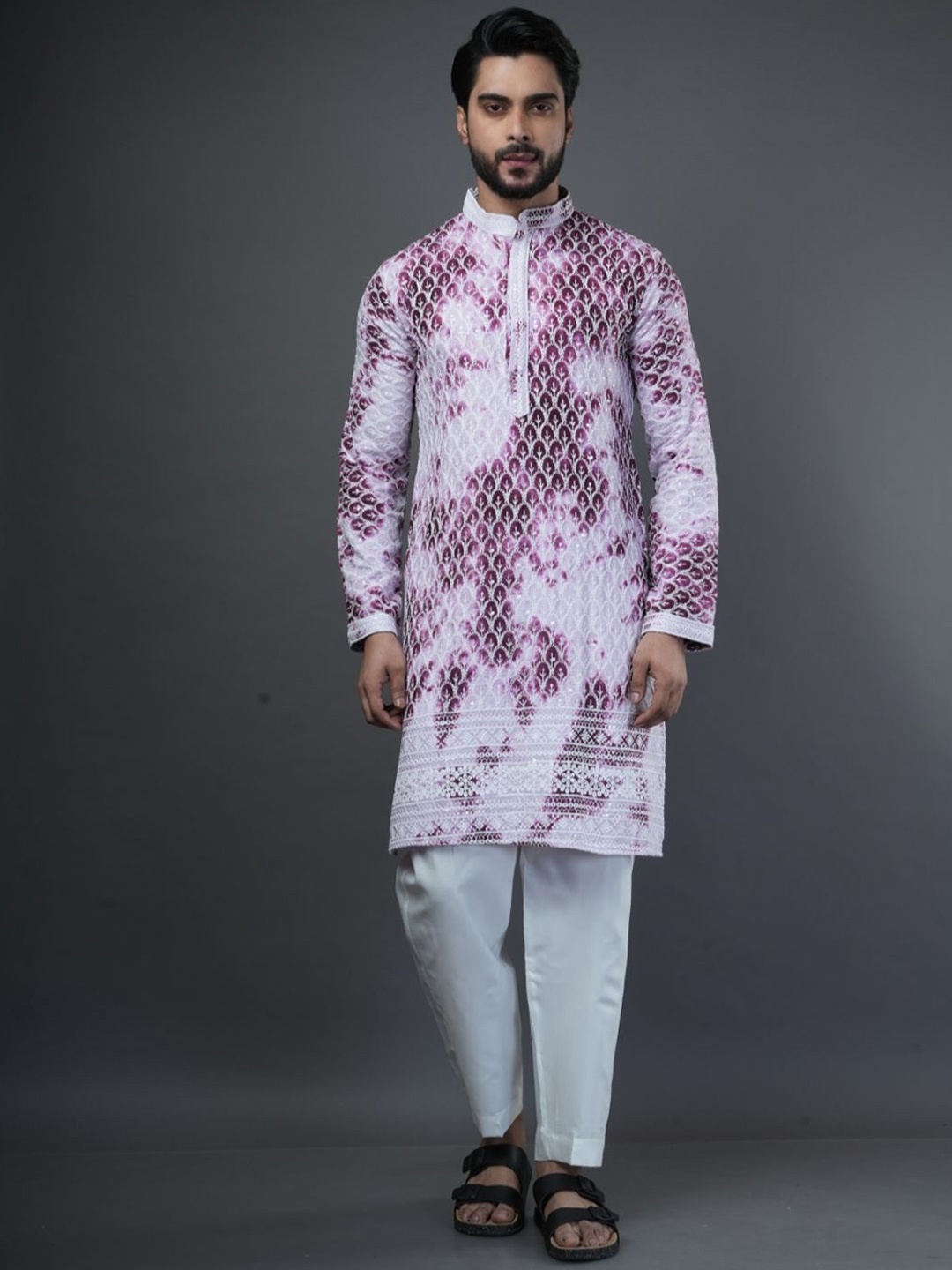 

ARYA Men Printed Regular Kurta with Pyjamas, Purple