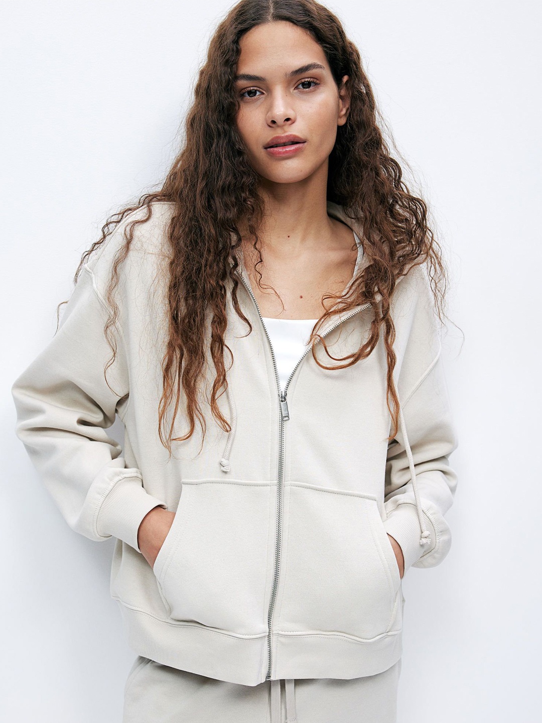 

H&M Zip-Through Hoodie, Beige