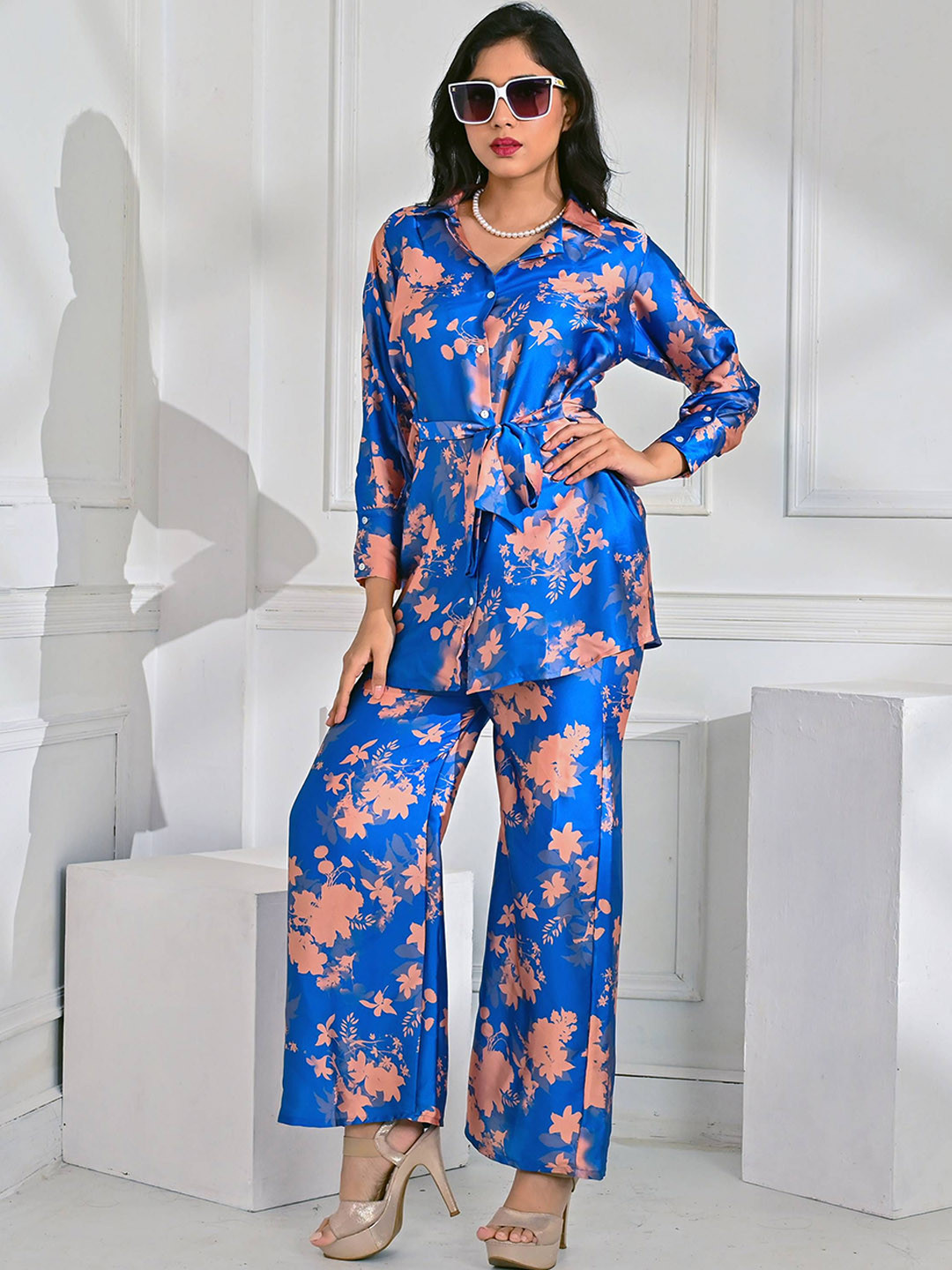

Unityshop Printed Shirt Collar Shirt With Trousers, Blue