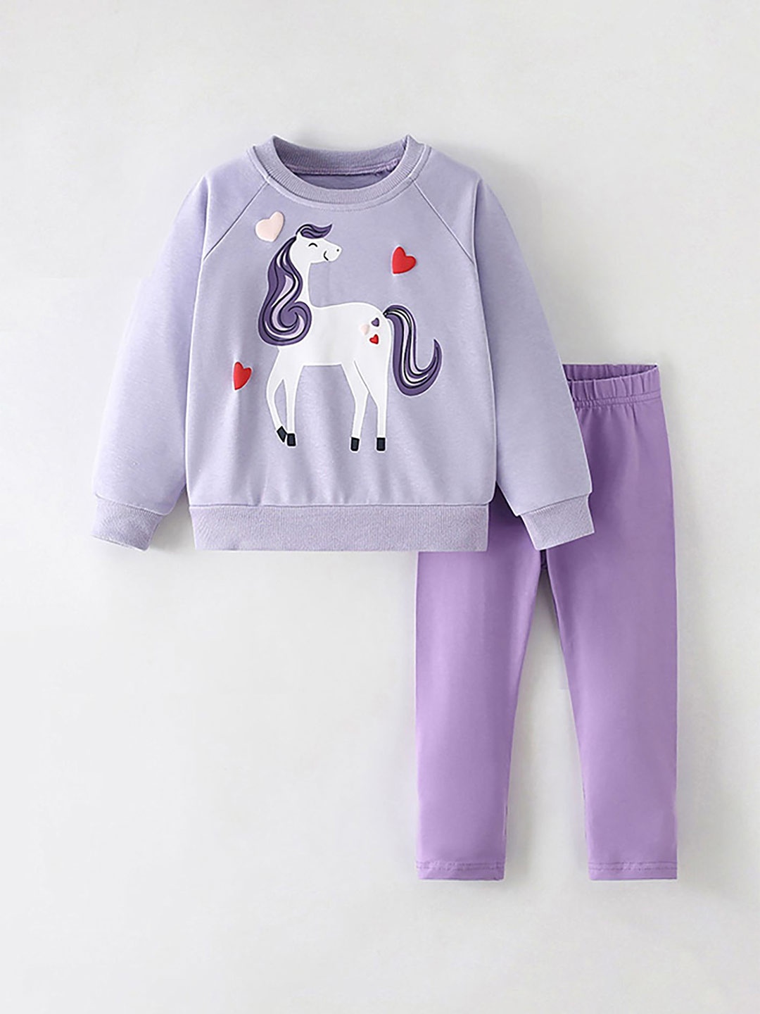 

LULU & SKY Girls Printed Pure Cotton Night Suit, Purple