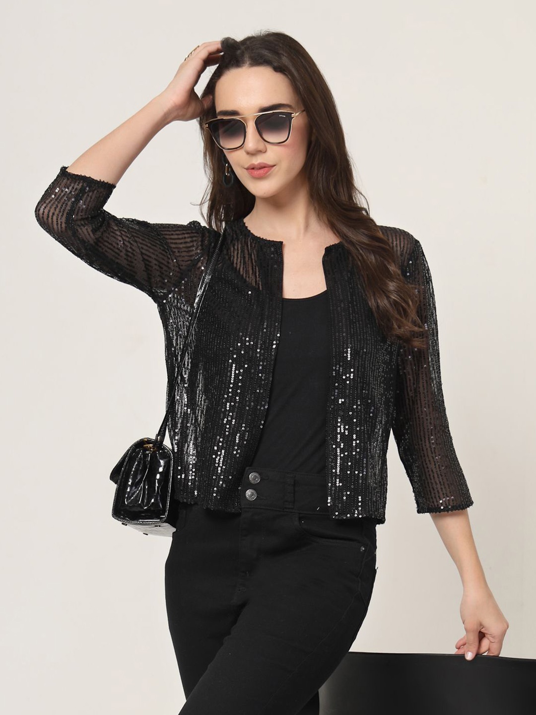 

Style Quotient Women Embellished Crop Shrug, Black