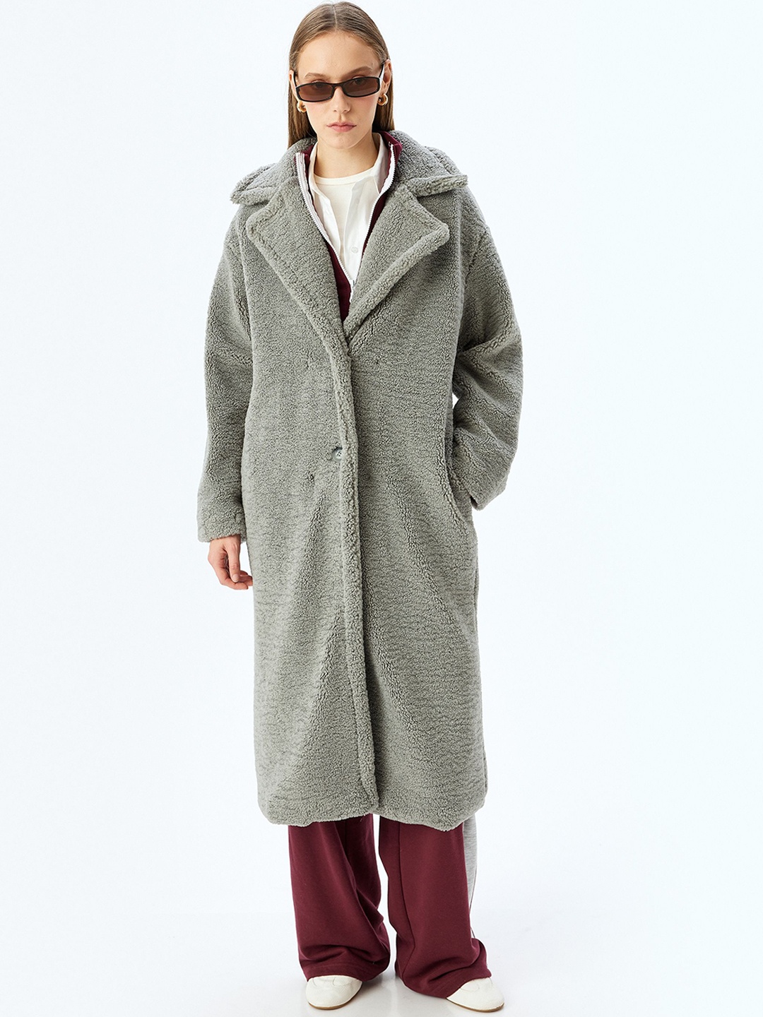 

Koton Women Single-Breasted Overcoat, Grey