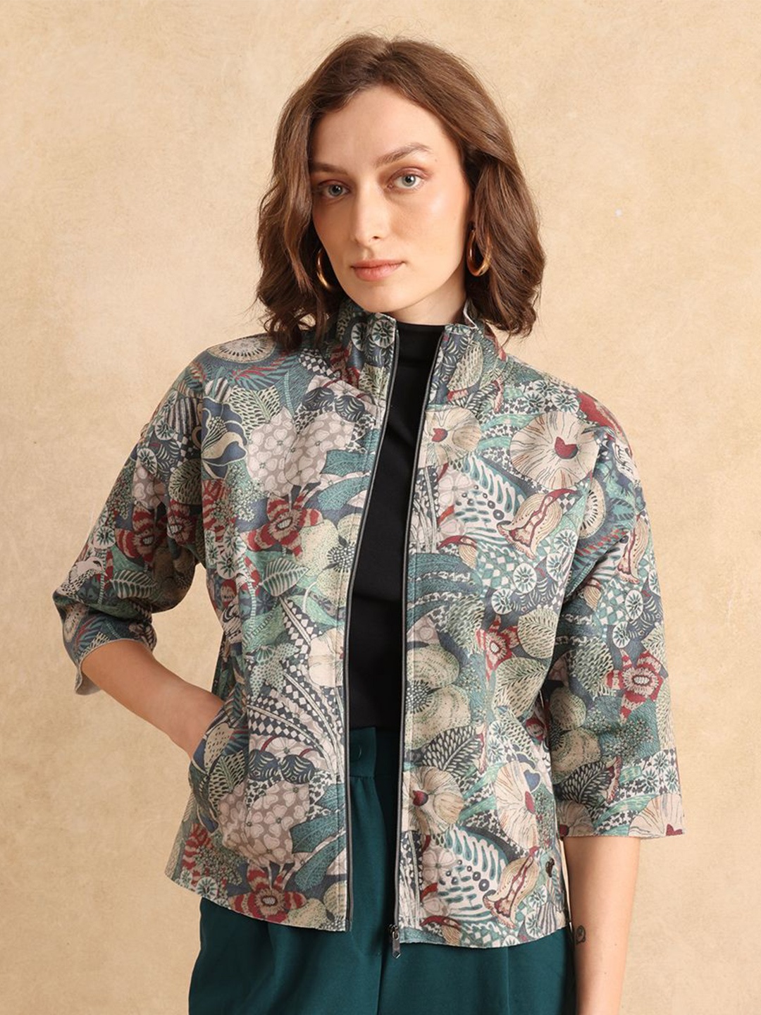 

RAREISM Women Cotton Tailored Jacket with Embroidered, Multi