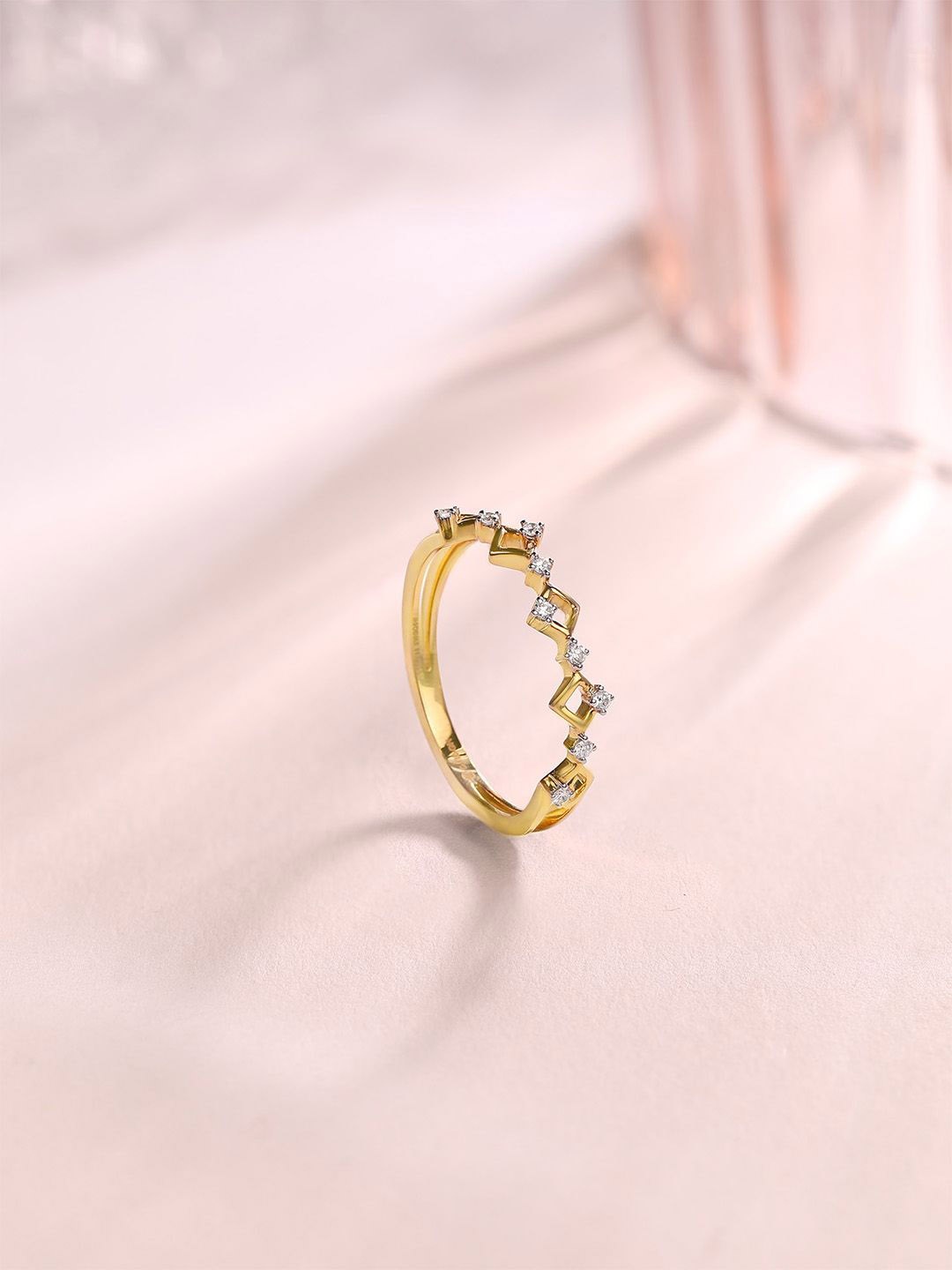 

Mia by Tanishq Women 14 KT Gold Diamond-Studded Sparkle Twist Finger Ring 1.45 g
