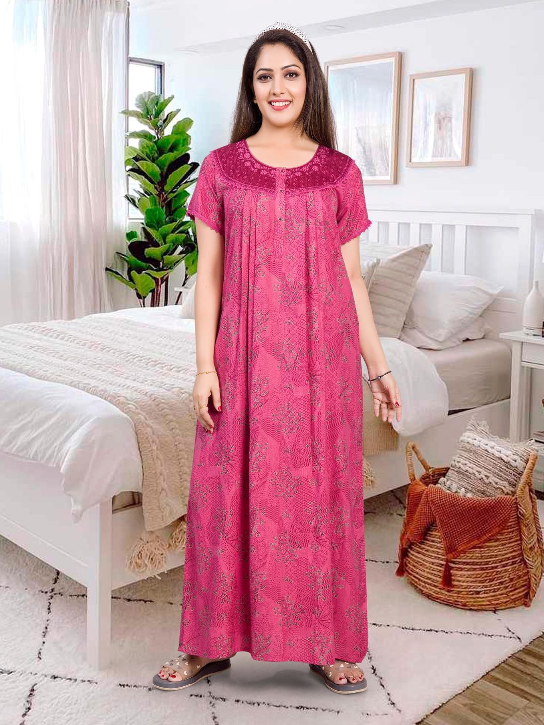 

EliteZilla Printed Maxi Nightdress, Pink