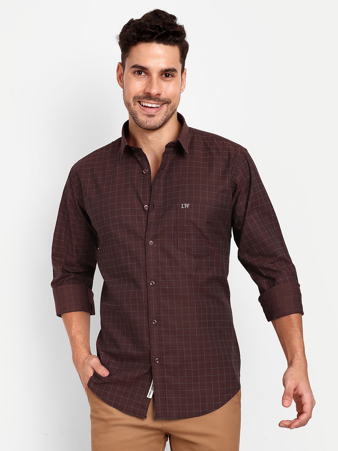 

Lewogle Men Opaque Checked Casual Shirt, Red