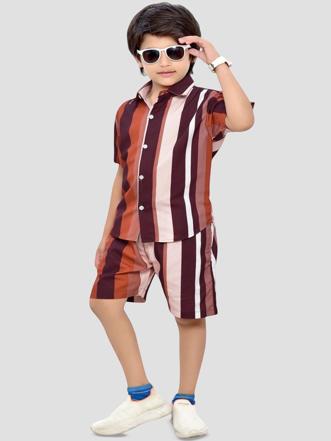 

BAESD Boys Striped Pure Cotton Clothing Set, Brown