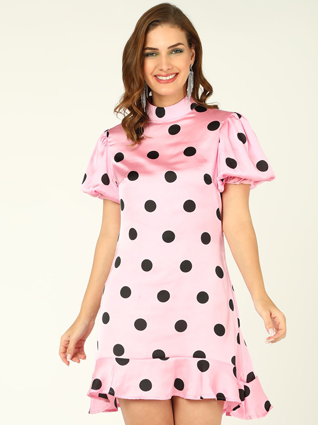 

DODO & MOA Polka Dot Print Georgette A-Line Dress, Pink