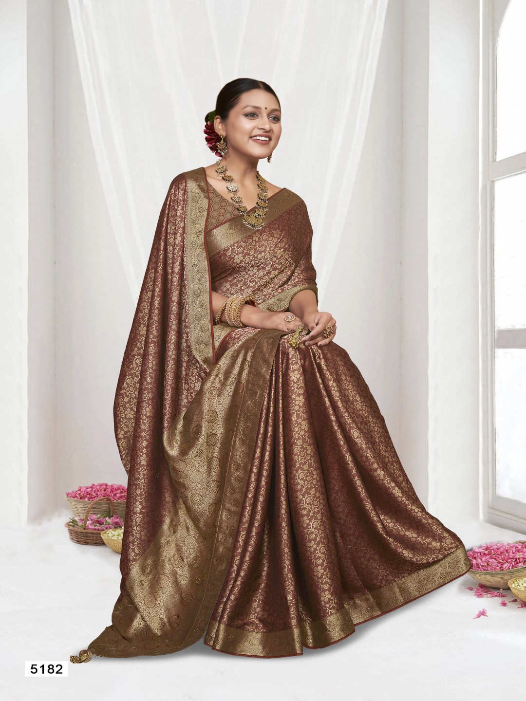 

A.V.M Prints Woven Design Zari Pure Silk Saree, Brown
