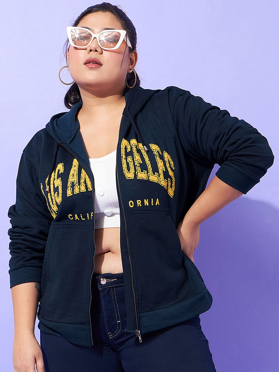 

SASSAFRAS Curve Women Typography Fleece Sporty Jacket, Blue