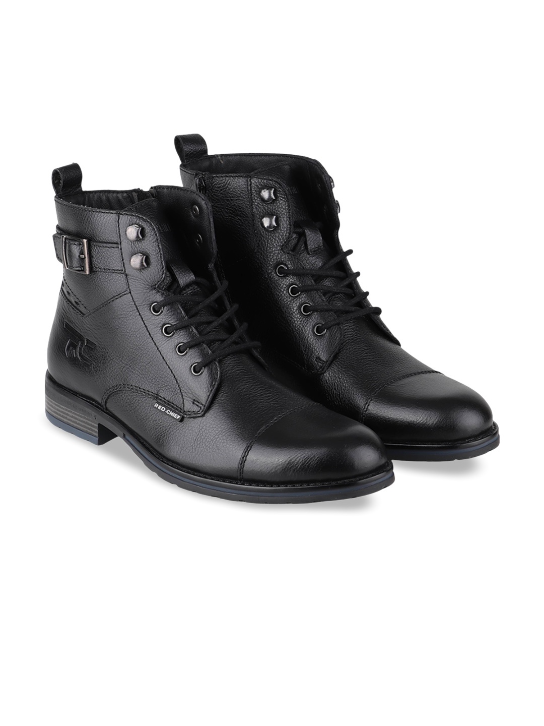 

Red Chief Men Leather Block Heel Regular Boots, Black