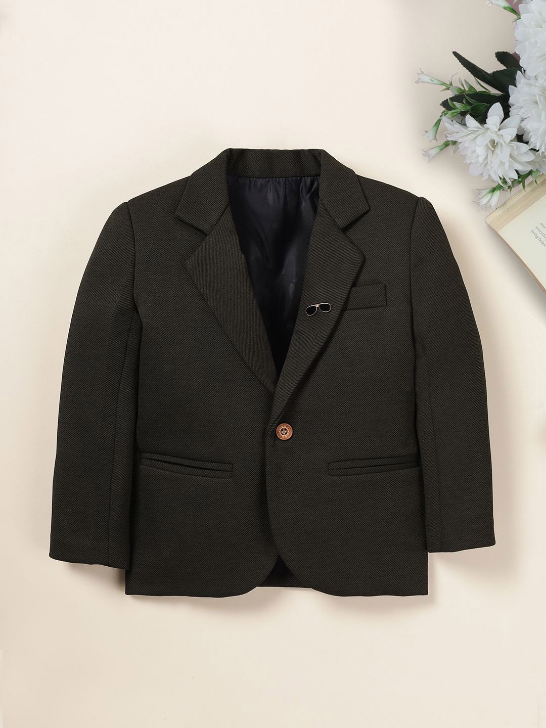 

Ridokidz Boys Tailored Fit Notched Lapel Single Breasted Blazer, Olive