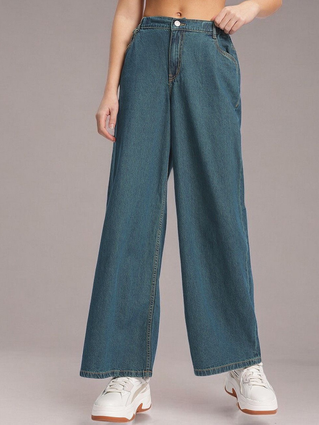

GUTI Women Flared High-Rise Jeans, Blue