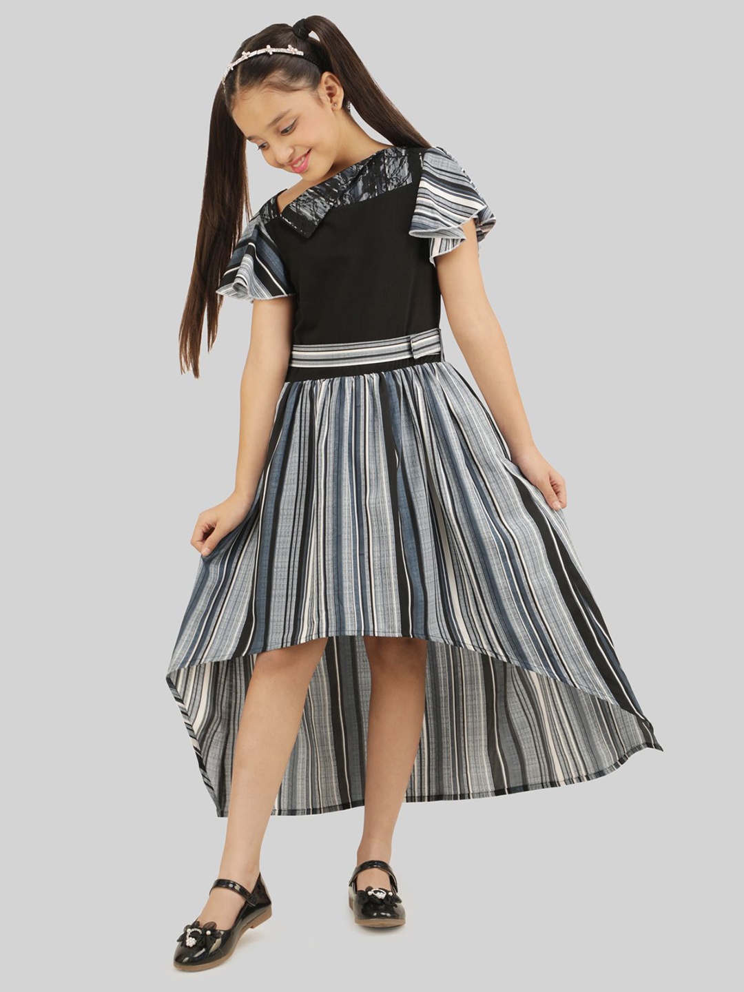 

BEING NAUGHTY Striped Crepe Fit & Flare Midi Dress, Black