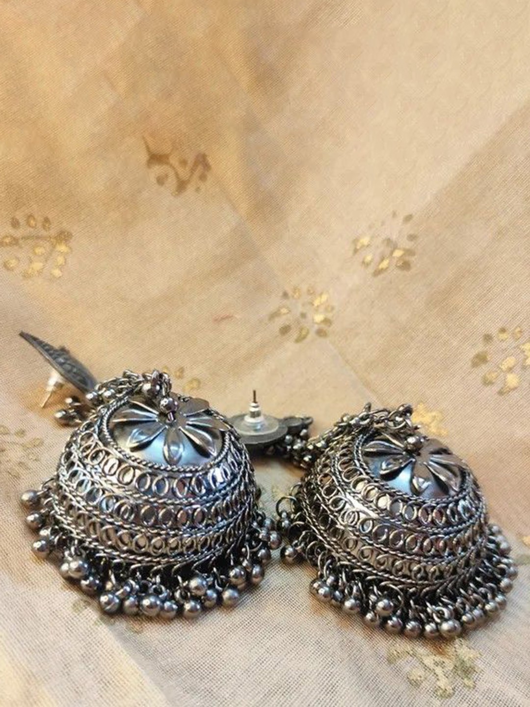 

JMBW INTERNATIONAL Contemporary Jhumkas Earrings, Silver