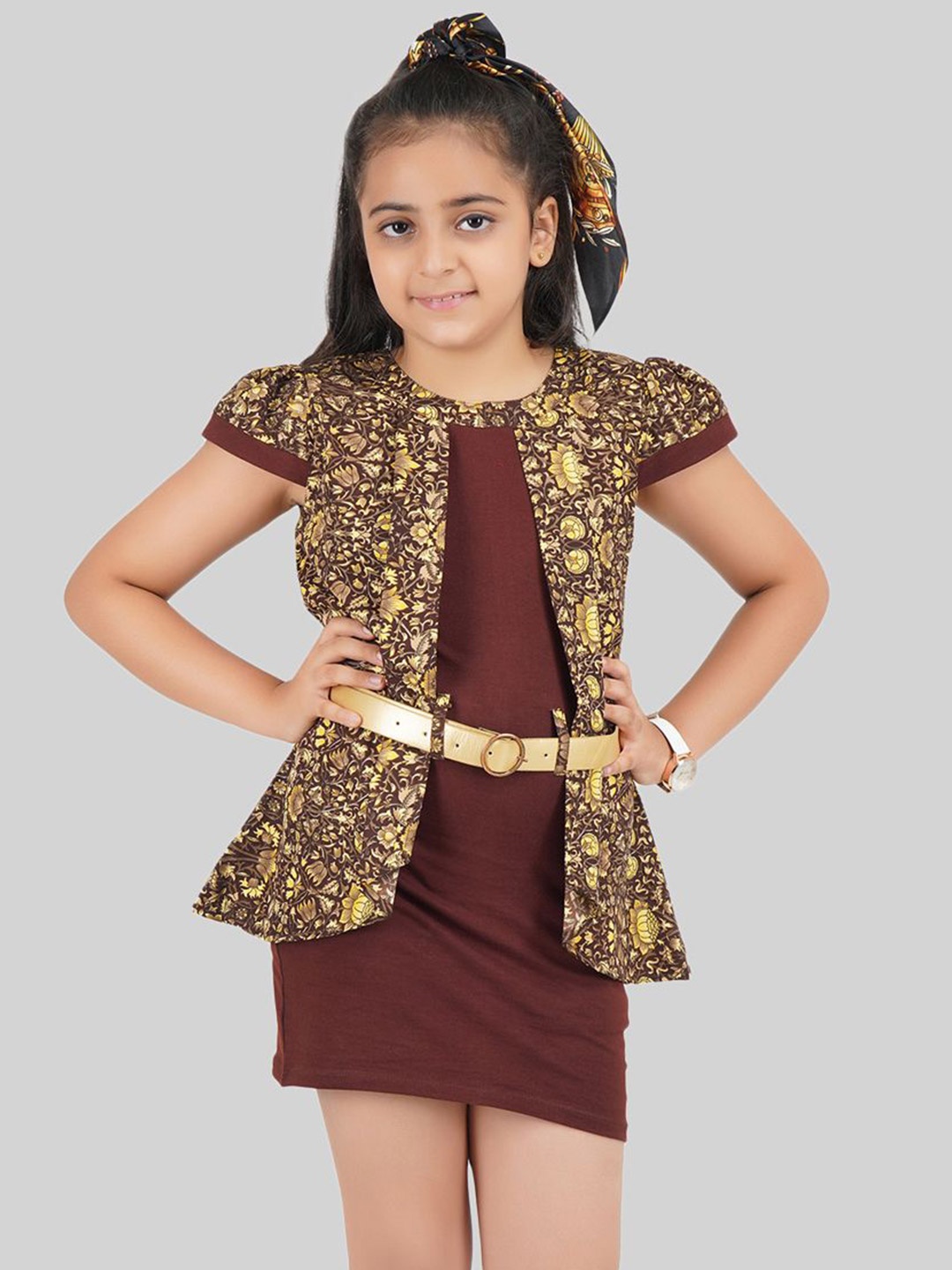 

BEING NAUGHTY Floral Print Crepe Fit & Flare Dress, Brown