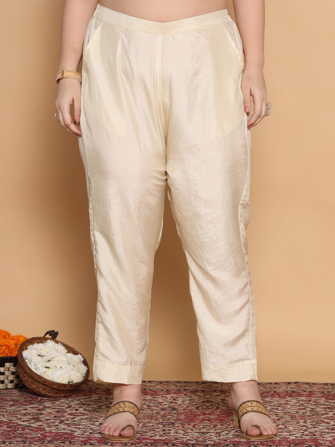 

LetsDressUp Women Comfort Pleated Trousers, Cream