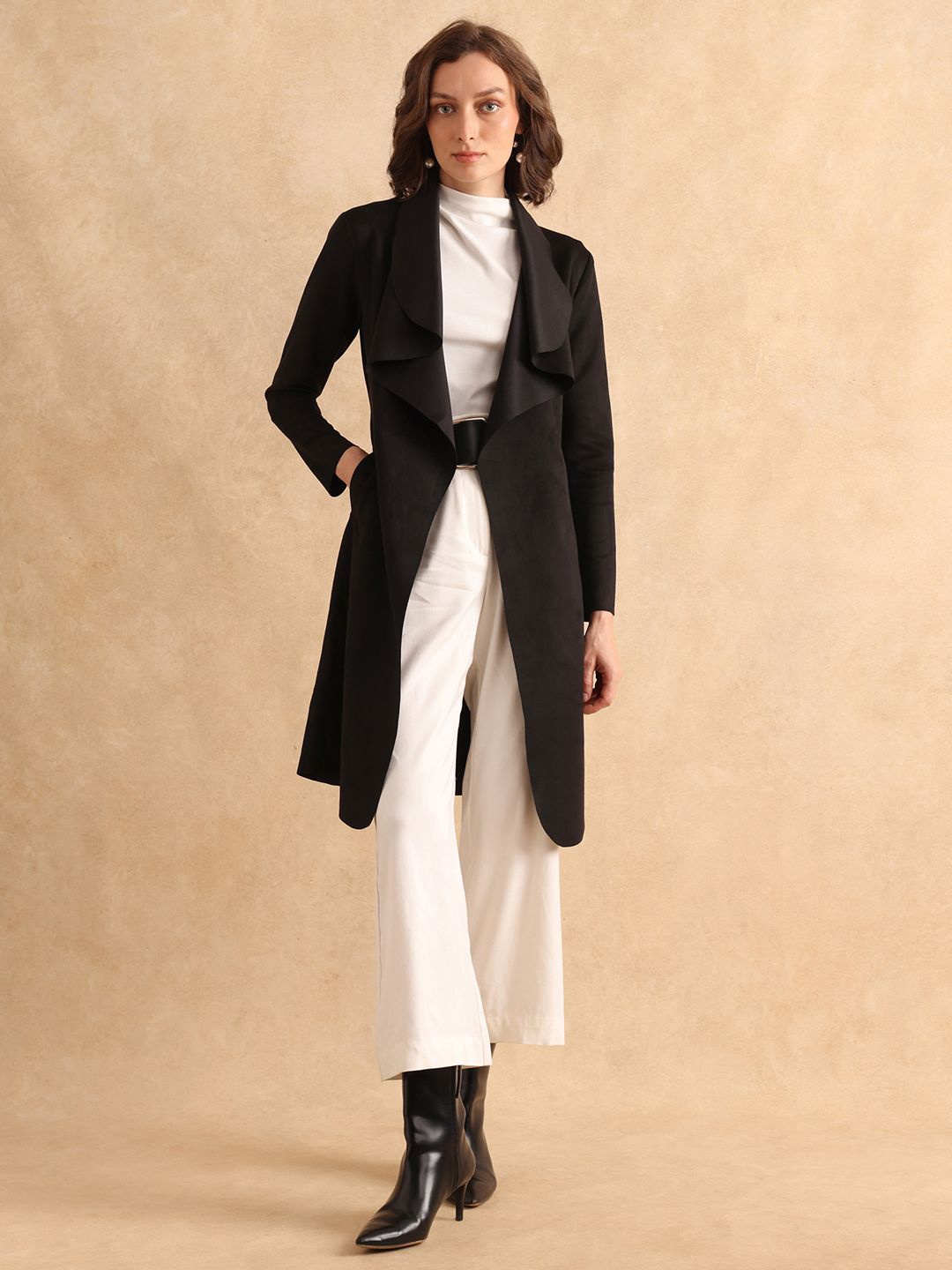 

RAREISM Women Cotton Longline Tailored Jacket, Black