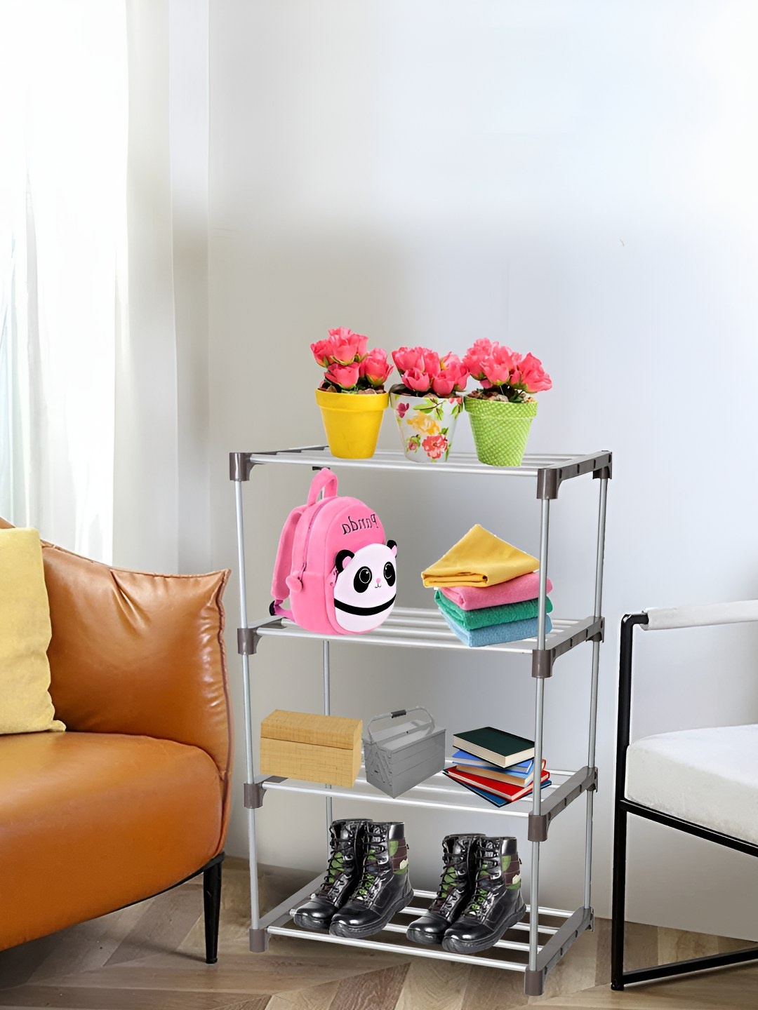 

Decent Hut Brown 4-Tier Rectangle Stainless Steel Shoe Rack