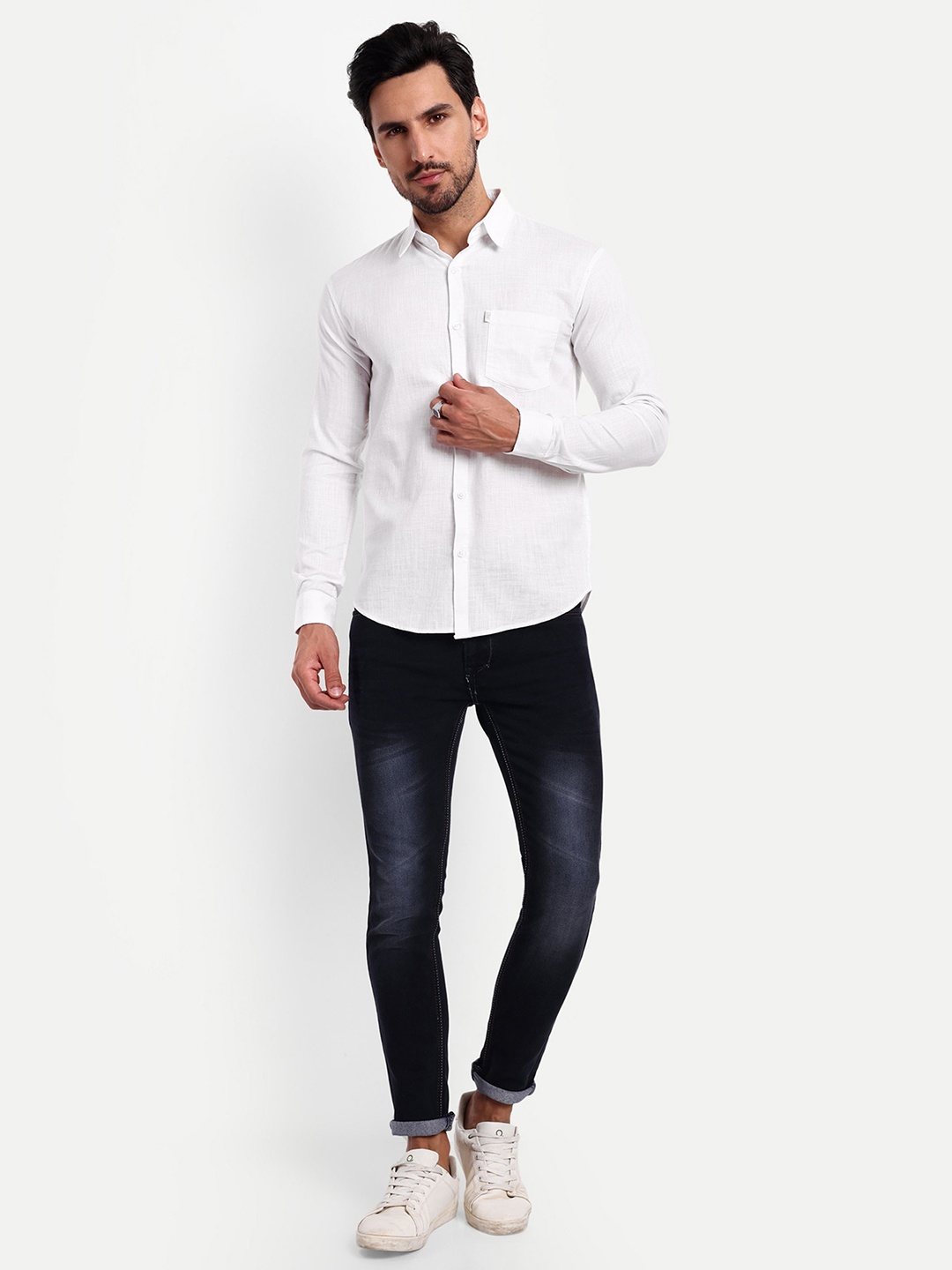 

Lewogle Men Opaque Casual Shirt, White