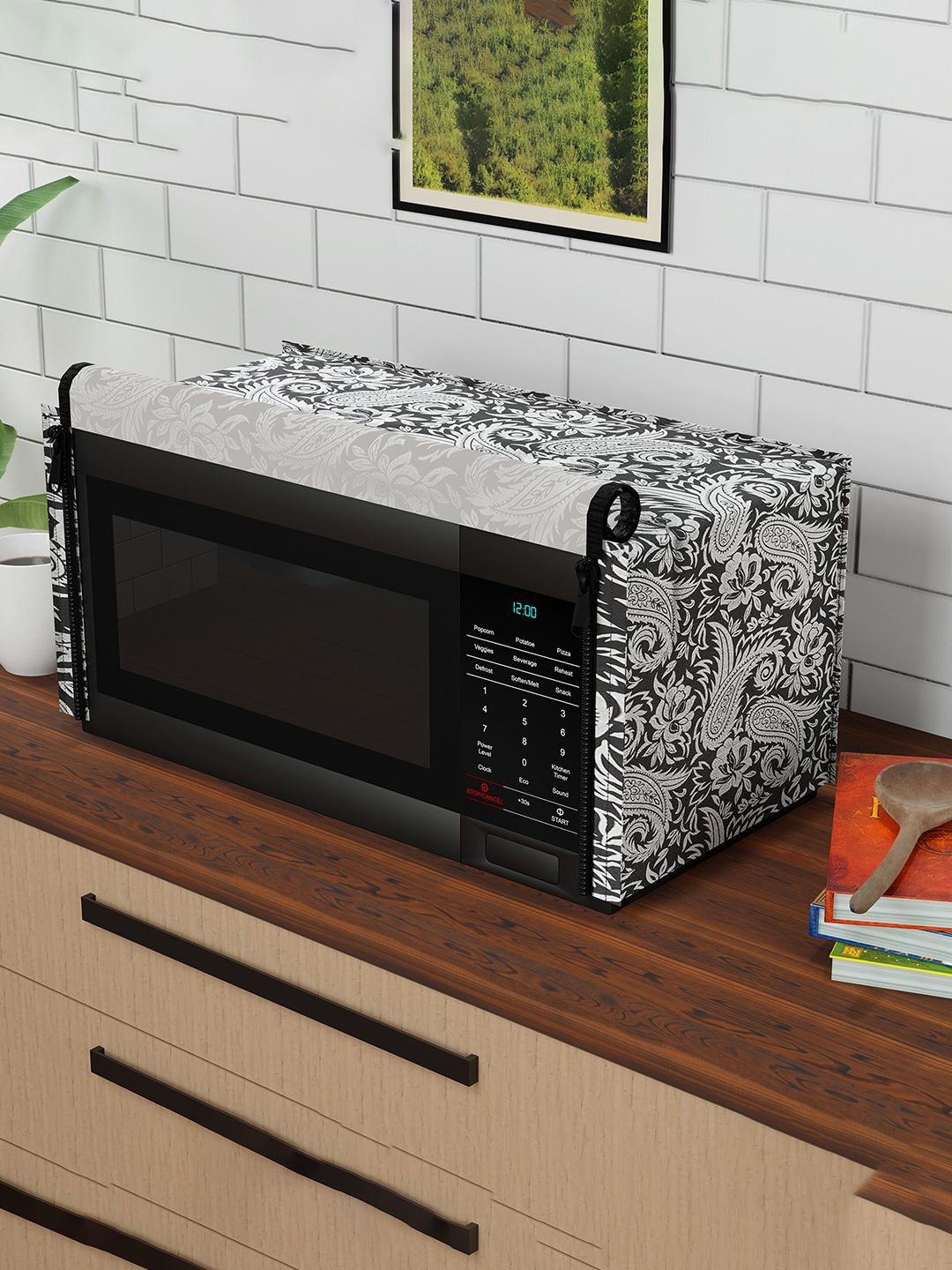 

Kuber Industries Black & White Printed Dust Proof Microwave cover