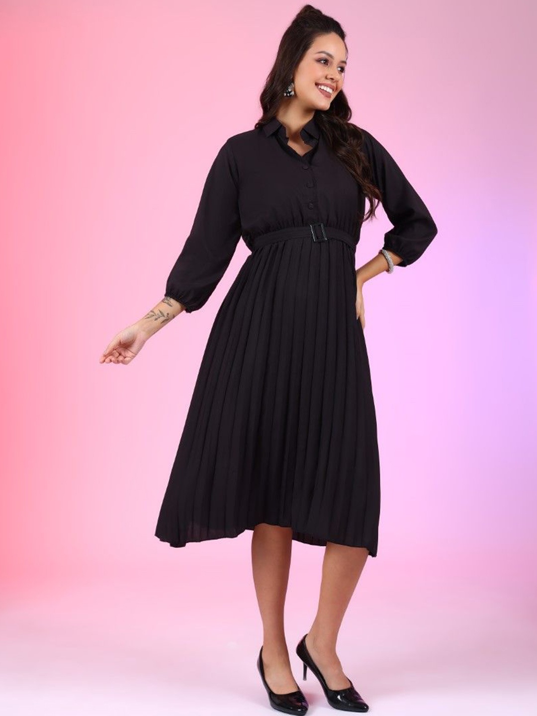 

Krunal Raiyani Crepe Fit & Flare Dress, Black
