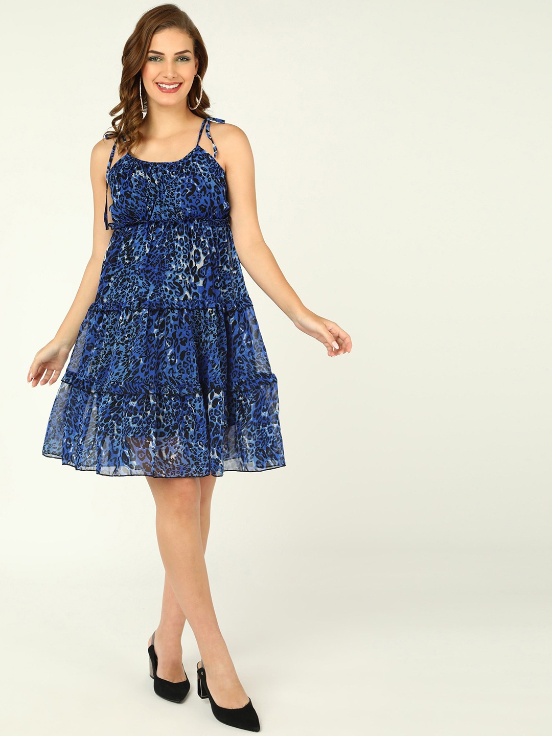 

DODO & MOA Print Georgette Fit & Flare Dress, Blue