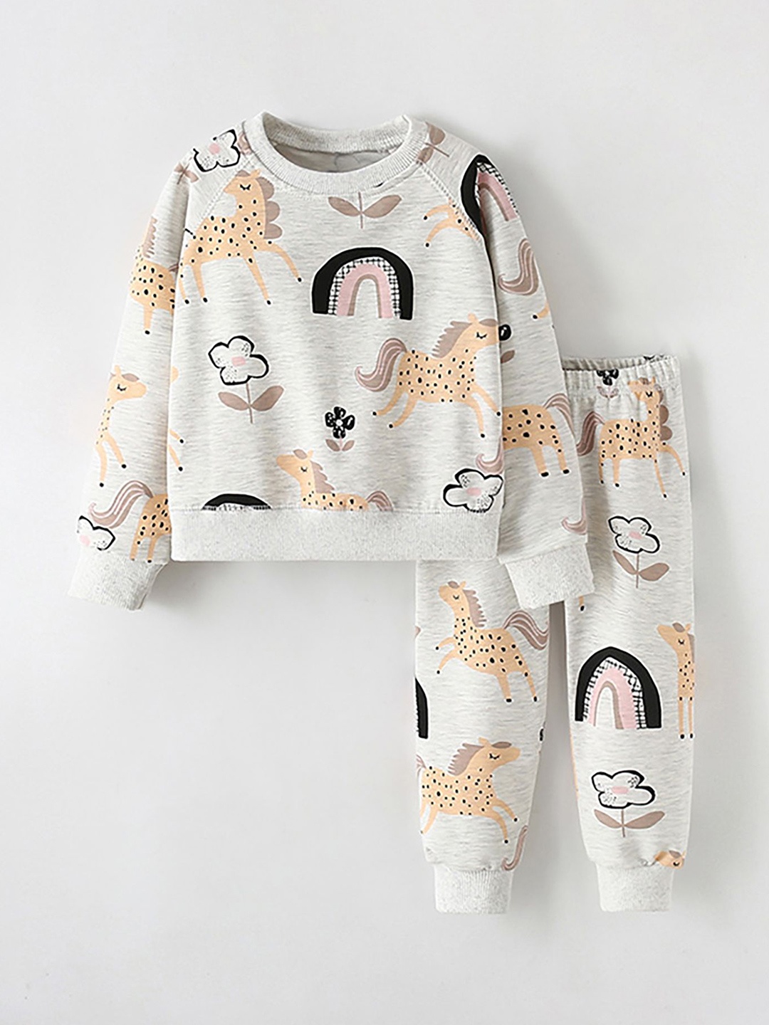 

LULU & SKY Girls Printed Pure Cotton Sweatshirt & Joggers Night Suit, Grey