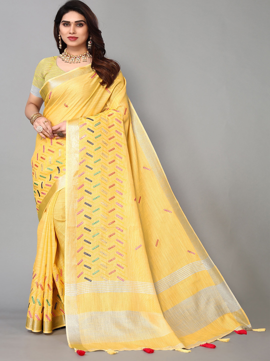 

A.V.M Prints Mirror Work Maheshwari Saree, Yellow