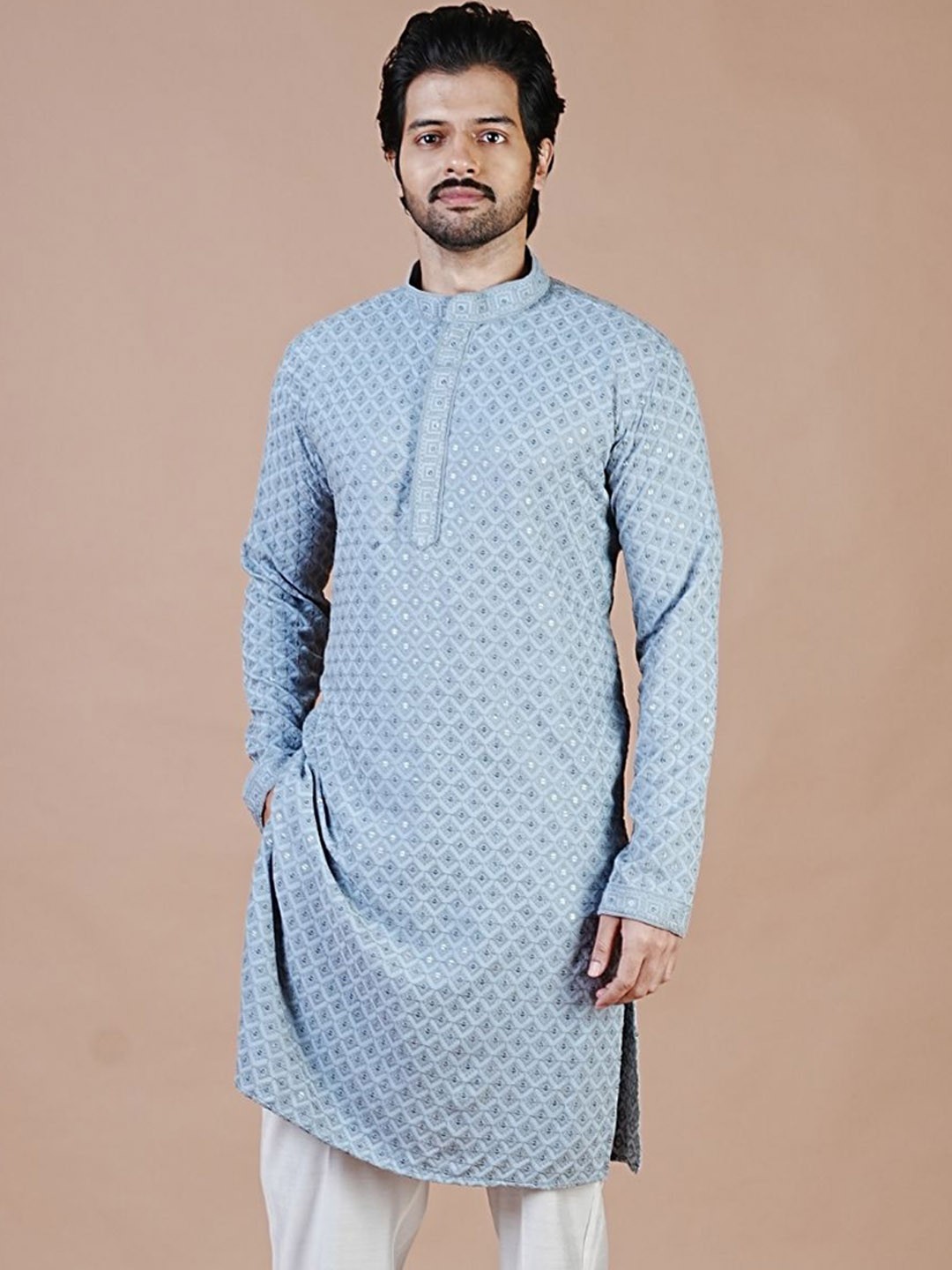 

ARYA Men Regular Sequinned Kurta with Trousers, Blue