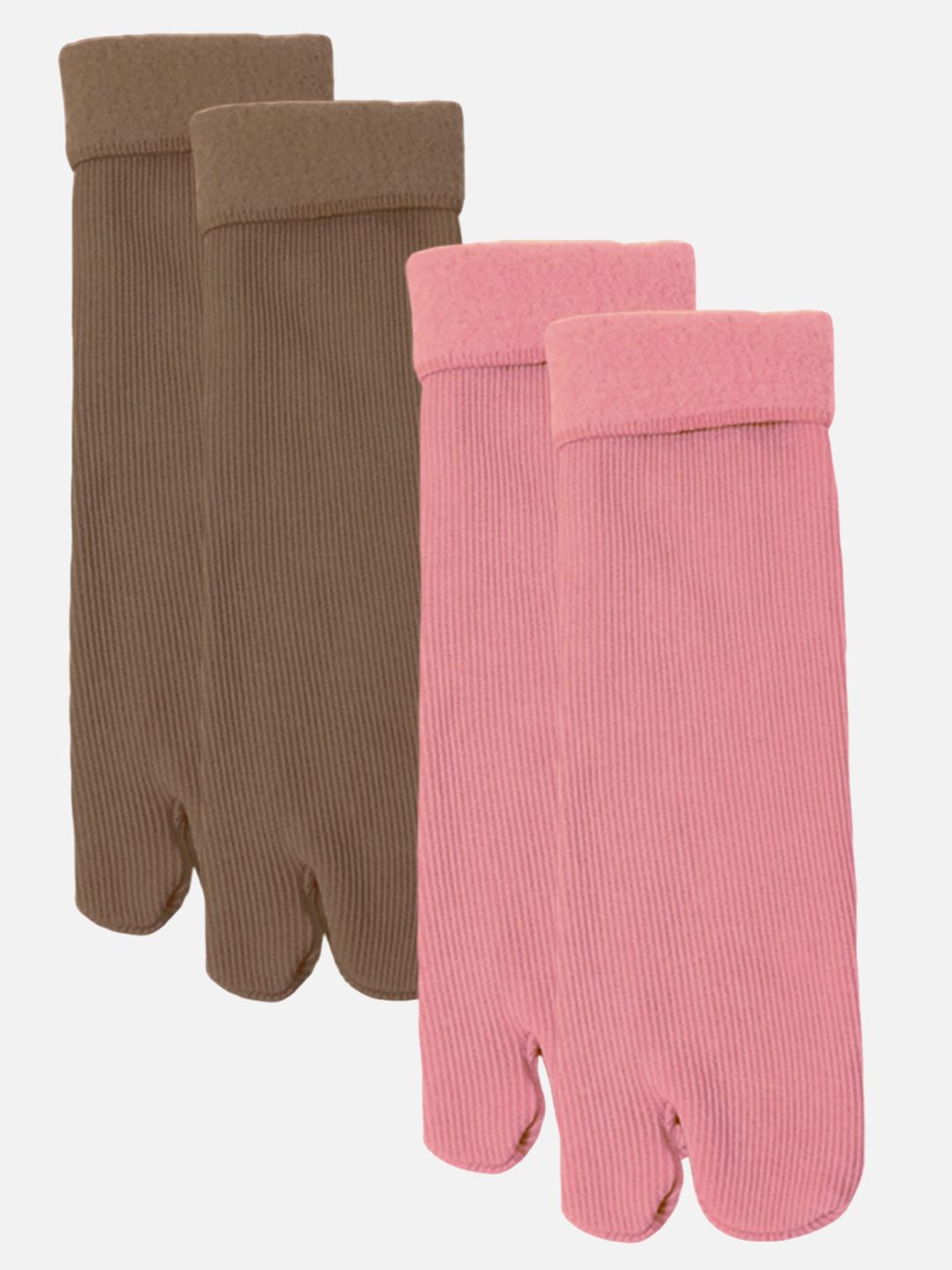 

FIMS Women Pack Of 2 Striped Calf Length Thumb Socks, Pink