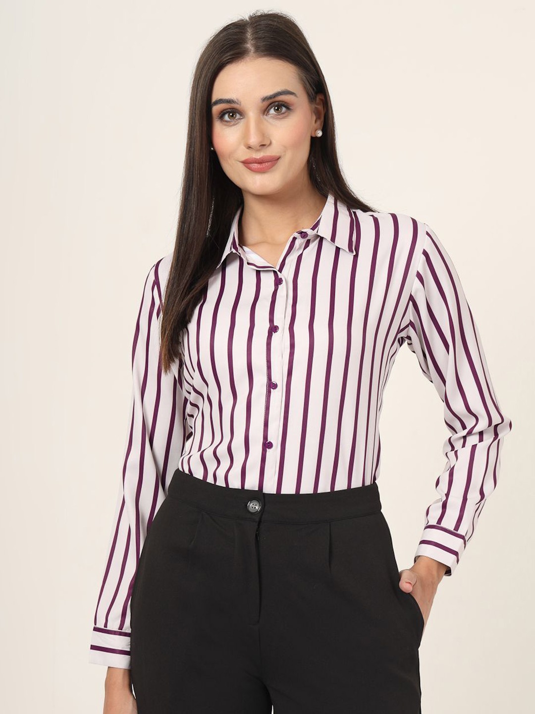 

Style Quotient Women Smart Opaque Striped Formal Shirt, Off white